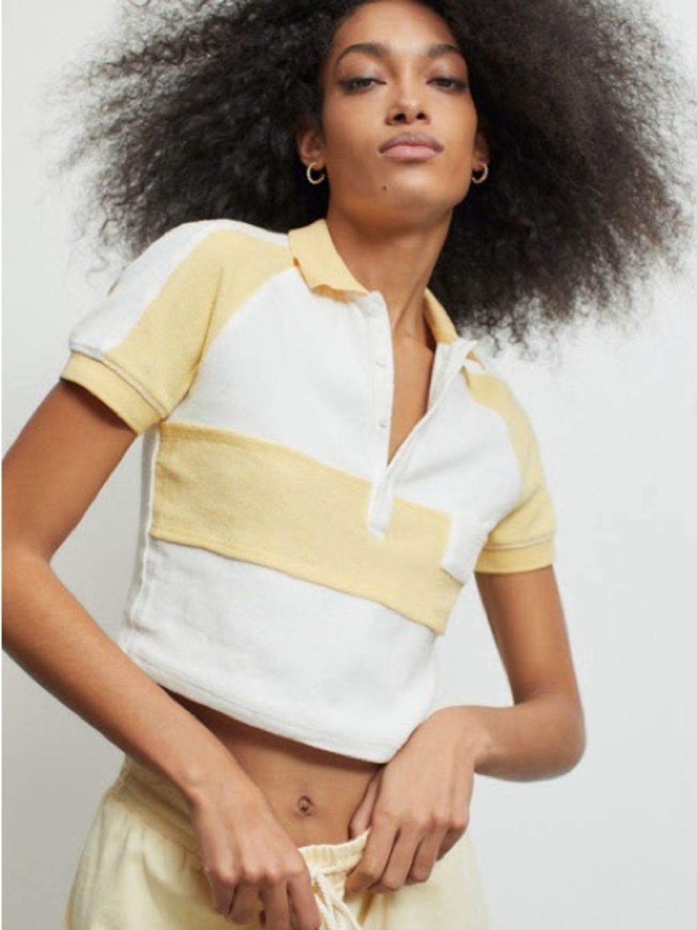 Urban Outfitters BDG Marlow Cropped Polo Shirt in Neutral Multi cotton terry XS